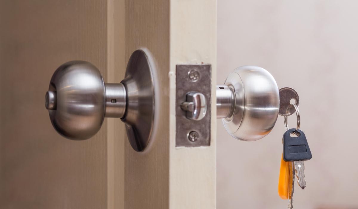 a 76mm door latch on a wooden door