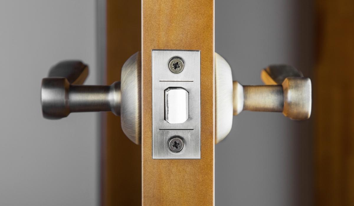 door latch on a wooden door